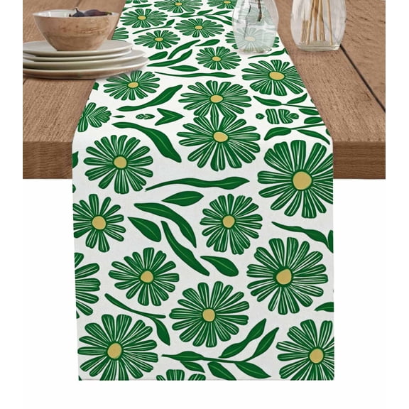 Green Spring Floral Table Runner 48 Inches, Summer Flower Pastoral Bed Runner Dresser Scarves Tabletop for Indoor Outdoor Parties/Ceremony/Banquet, 13" x 48"