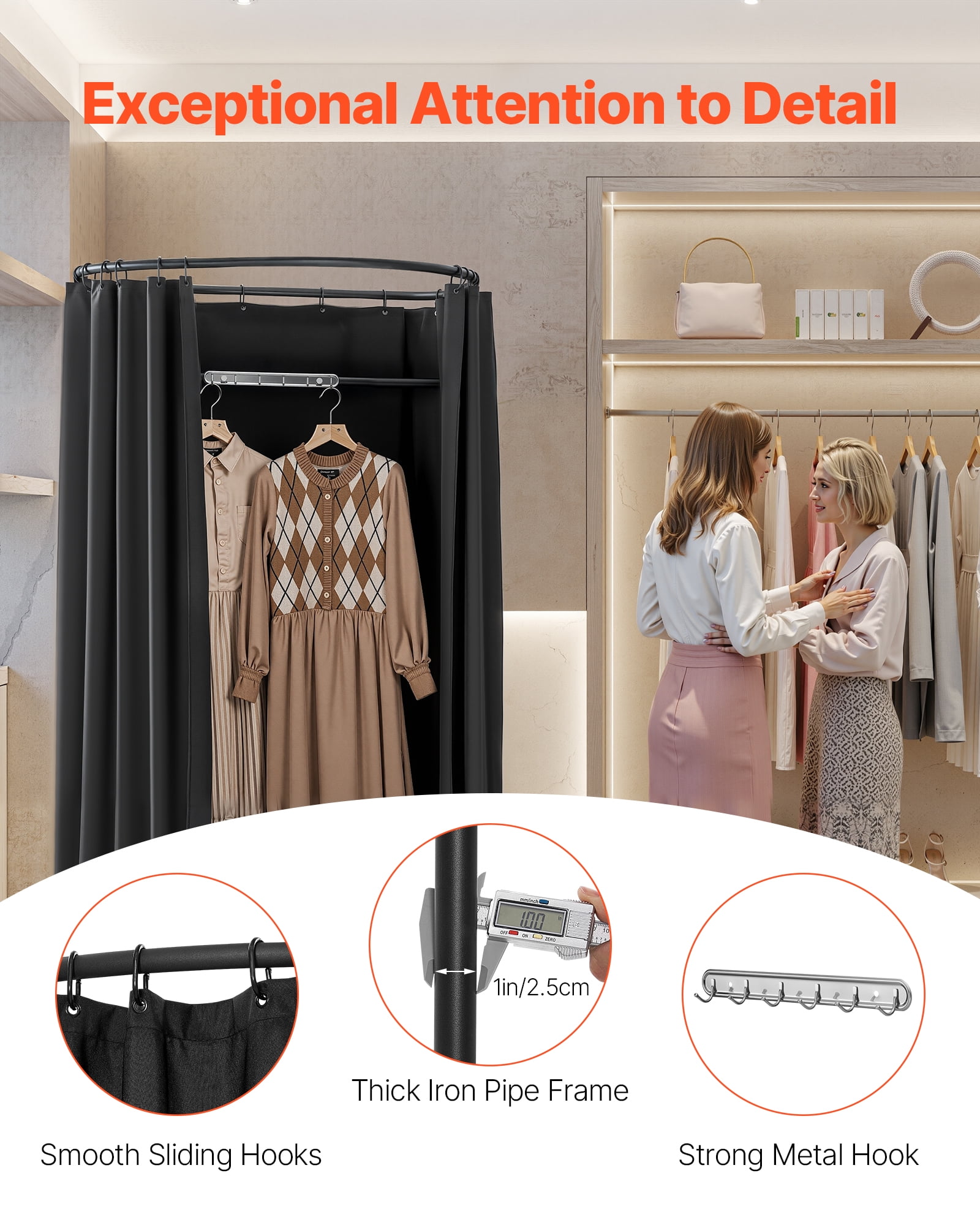 VEVOR Fitting Room, Portable Dressing Room with Thick Polyester Curtains, Privacy Space with Shading Curtain and a Hook, for Boutique, Mall, Tailor's Store & Outdoor Activity 39 x 37 x 79 in (Black)