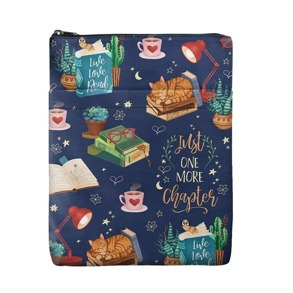 WIRESTER Book Sleeve with Zipper Canvas Book Protector Paperback Book Cover Washable Book Pouch with Pocket for Teen Adult Book Lover Gift - Just One More Chapter Book Lover