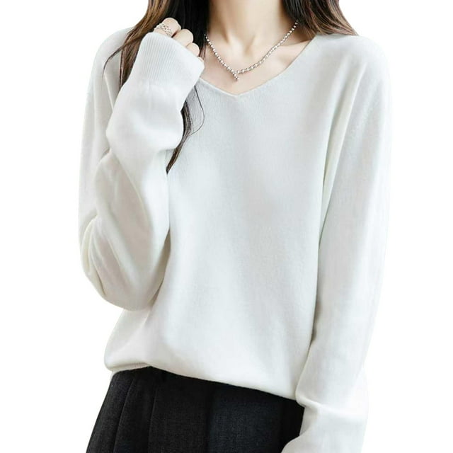 BLVB Chandails Confortables pour Femmes Col en V Manches Longues Hauts Mode Léger Chandail Vêtements Tendance Tenues d'Automne