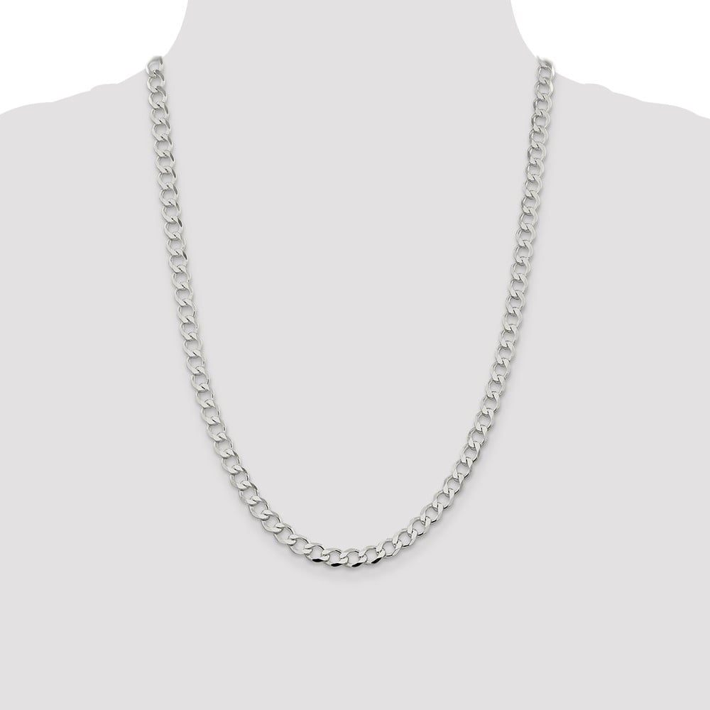 White Sterling Silver chain Curb 22 in 6.4 mm 6.4mm Polished Flat