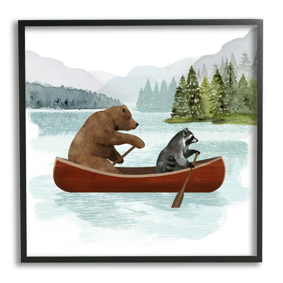 Stupell Industries Raccoon & Bear Canoeing Animals & Insects Painting Black Framed Art Print Wall Art, 12 x 12