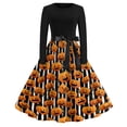 thumbnail image 2 of Womens Halloween Hepburn Dresses Spider Webeb Bat Crew Neck Horror Hepburn Dresses Witch Hat Ghost Long Sleeve Spooky Hepburn Dress, S, 2 of 6