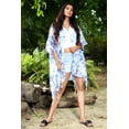 thumbnail image 3 of Brisas Hand Printed Aqua Blue Beach Cover Up for Women Used as Swimsuit, Cardigan, Kimono for Super Soft Loungewear, Travel and Holiday - Two Tone Floral Print, 3 of 5