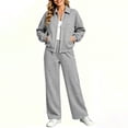 thumbnail image 2 of Jerdar Womens 2 Piece Sweat Sets Collared Zip Jacket Wide Leg Sweatpants Oversized Side Pockets Spring Fall Airport Travel Outfits L, 2 of 9
