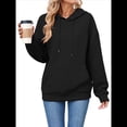 thumbnail image 2 of Sudadera con Capucha para Mujer, Informal, de Larga, con Cordón Ajustable, Estilo Waffle, Holgada, con Bolsillo. Negro S, 2 of 10
