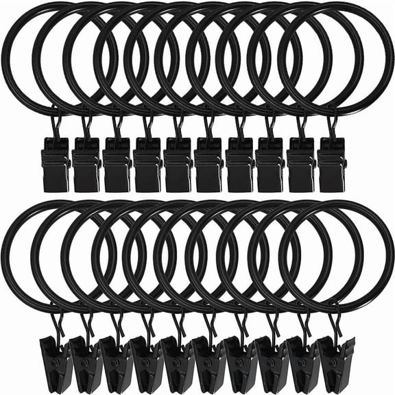 Generic 30 pack Curtain Rings with Clips, Heavy Duty Black Drapery Hooks for Home Decor