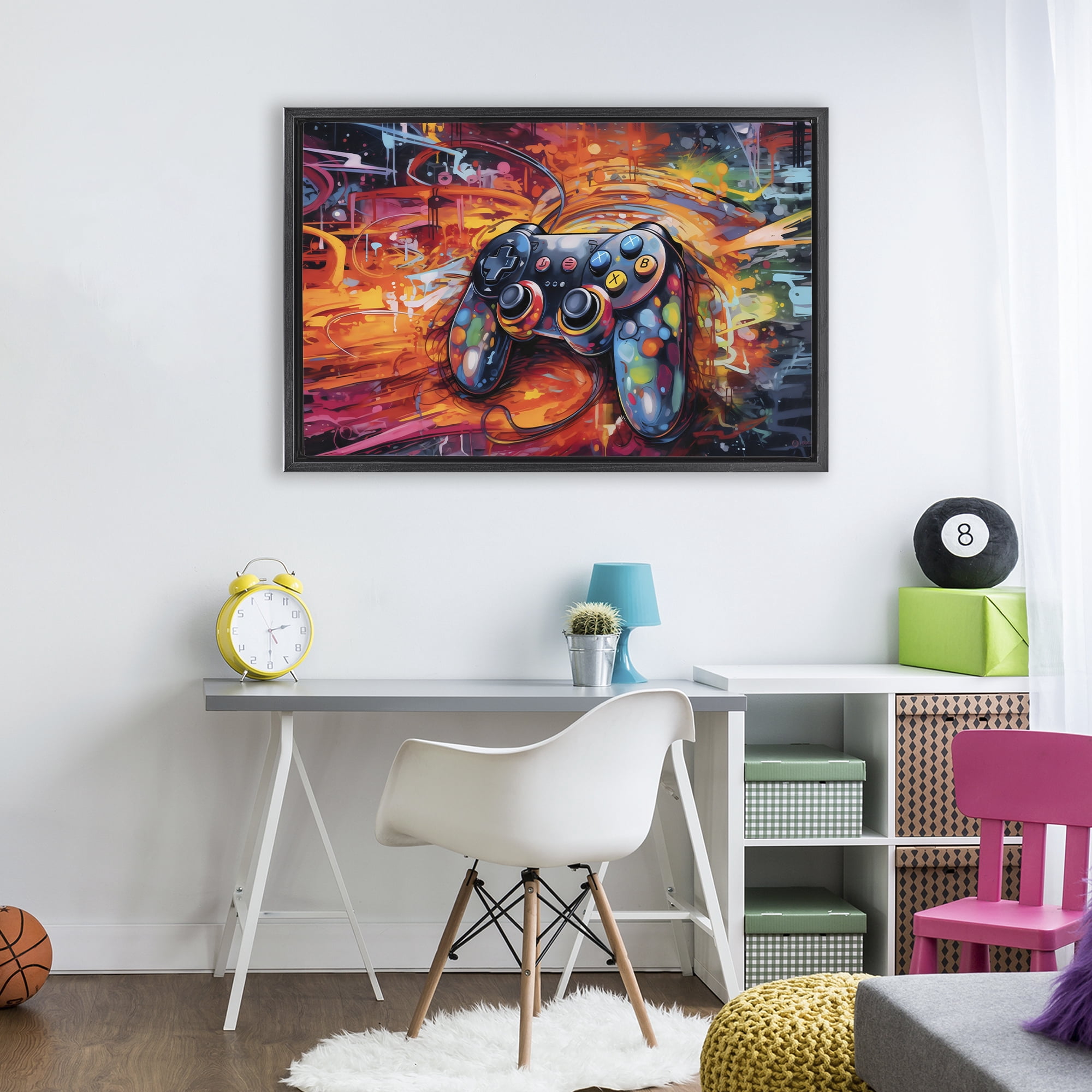 Stupell Industries Gaming Swirl Controller Energy Black Framed Floater Canvas Wall Art, design by Creative Studio