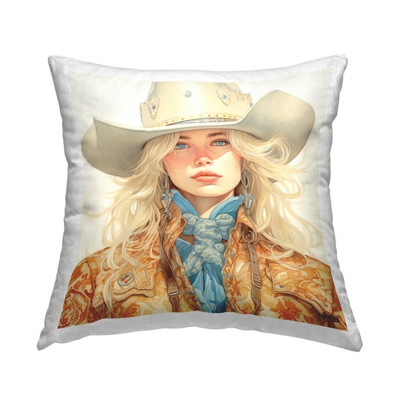 Stupell Industries Cowgirl with Blonde Hair Decorative Printed Throw Pillow, 18 x 18