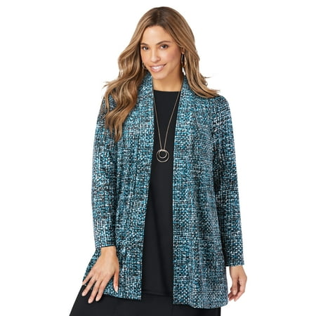 Jessica London Women's Plus Size Stretch Knit Open Front Knit Topper