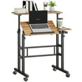 thumbnail image 1 of HOMCOM Stand Up Desk, Height Adjustable Rolling Computer Desk, Brown, 1 of 10