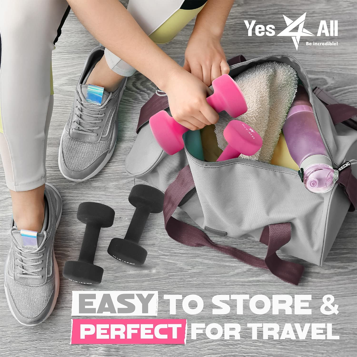 Yes4All Neoprene Coated Dumbbells Hand Weight Sets of 2, Arm Weights For Women - Multiple Weight Options with 15 Colors - Pink 13LBS