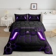 thumbnail image 2 of Manfei Neon Gamepad Bedding Comforter Set,Modern Geometric Honeycomb Twin Comforter Sets,Purple Black Bedding Set For Boys Kids,Super Cozy Bedroom Decor Reversible,2-Piece, 2 of 8