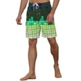thumbnail image 4 of INSPIRE CHIC Men's Hawaiian Drawstring Waist Color Block Plaid Board Shorts, 4 of 5
