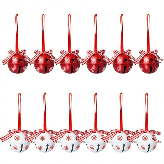Zmeidao 12 Pcs Christmas Jingle Bells with Ribbon, Star Cutouts Craft Decorative Bells for Xmas Tree Ornaments Wreath Festival Crafts Home Decorations