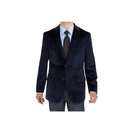 Salvatore Exte Mens Two Button Blazer Modern Fit Velvet Side-Vent Suit Jacket Navy Blue