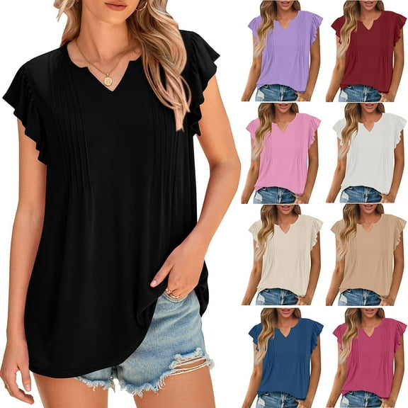 Olyvenn Womens Summer Tops Dressy Casual Cap Sleeve T Shirts for Women V Neck Ruched Tops Basic Tank Fashion Trendy 2025 White XL