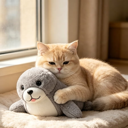 XINGXIANG - 25cm Fuzzy Seal Electric Vibrating Stuffed Toy Motion Activated Interactive Plush Accessory Indoor Entertainment Enrichment Toy To Alleviate Daily Boredom (Gray)
