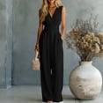 thumbnail image 2 of Women's Solid Sleeveless Jumpsuit, High Waist Wide Leg with Pockets, Relaxed Fit, Day to Night Style, 2 of 5