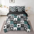 thumbnail image 2 of Homewish Happy Camping 7pcs Bedding Comforter Set,Camper Theme Queen Bedding Sets,Patchwork Geometric Plaid Queen Sheet Sets For Children,Microfiber Bedroom Decor Reversible, 2 of 8