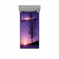 thumbnail image 2 of Tree Bedding Set with Sheet & Covers, Oak Tree at Sunset Snowy Field Wintertime Nature Landscape Wilderness Scene Print, Printed Bedroom Decor 2 Shams, 4 Sizes, Purple Black, by Ambesonne, 2 of 3