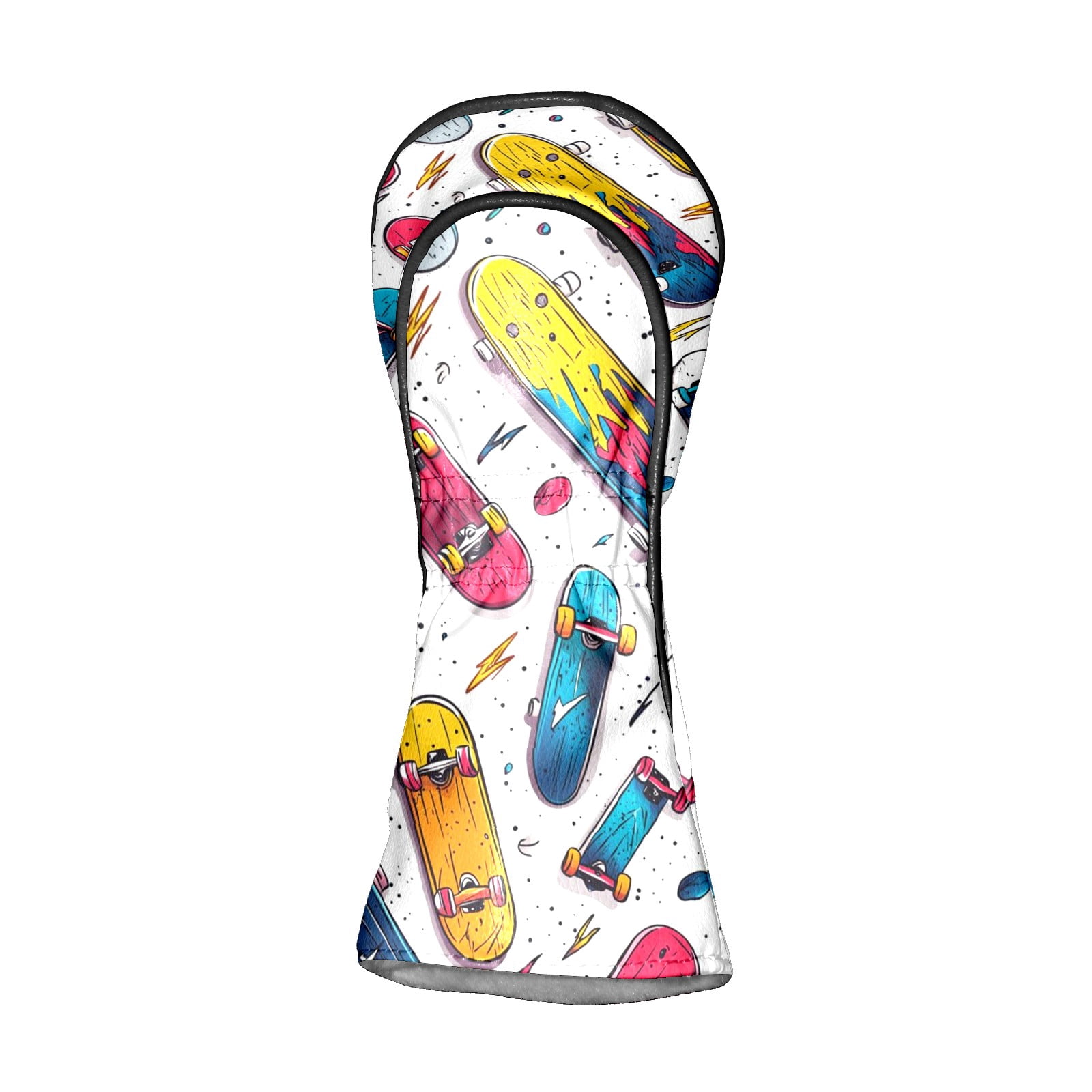 Golf Head Covers Skateboard Pattern for Driver, Wood & Hybrid, Premium Waterproof PU Leather with Plush Lining, Cool Sports Golf Gifts