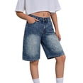 thumbnail image 2 of dazeni Girls Casual Vintage Denim Shorts High Waisted Pull on Jean Shorts Loose Summer Wide Leg Jorts with Pockets Blue 14-15 Years, 2 of 5