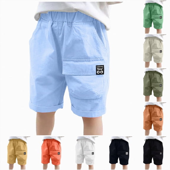 Xudanell Boys Shorts Basic Pull Chino Shorts School Uniform Clothes for Kids Boy Golf Basketball (Yellow, 7-8 Years)