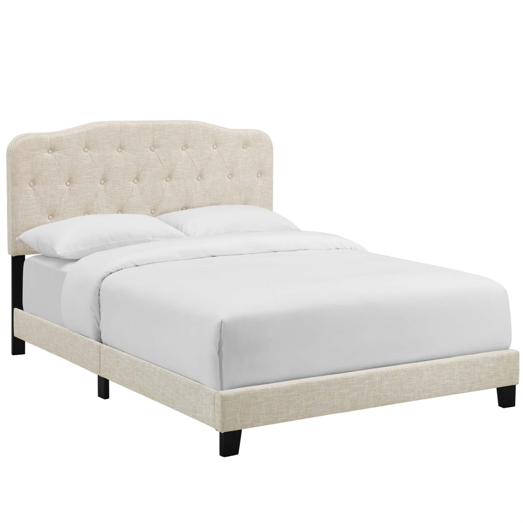 Elegant Beige King-Size Upholstered Bed with Tufted Headboard