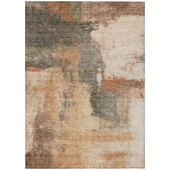 HomeRoots 602987 3 x 5 ft. Terra Cotta, Gray & Brown Abstract Washable Indoor & Outdoor Rectangle Area Rug