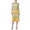 thumbnail image 1 of INSPIRE CHIC Vestidos de punto a rayas para mujer, vestido de suéter midi de manga corta, color amarillo, 1 of 5