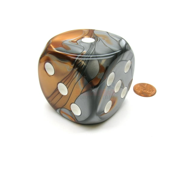 Chessex Gemini 50mm Huge Large D6 Dice, 1 Piece - Copper-Steel with White Pips #DG5024