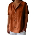 thumbnail image 2 of Pxiakgy Linen Shirts for Women Summer Cotton Linen V Neck Short Sleeve Tops Loose Vacation Beach Solid Blouses Tunic Tops Summer Loose Fit Short Sleeve Button Down Shirts for Women, 2 of 9