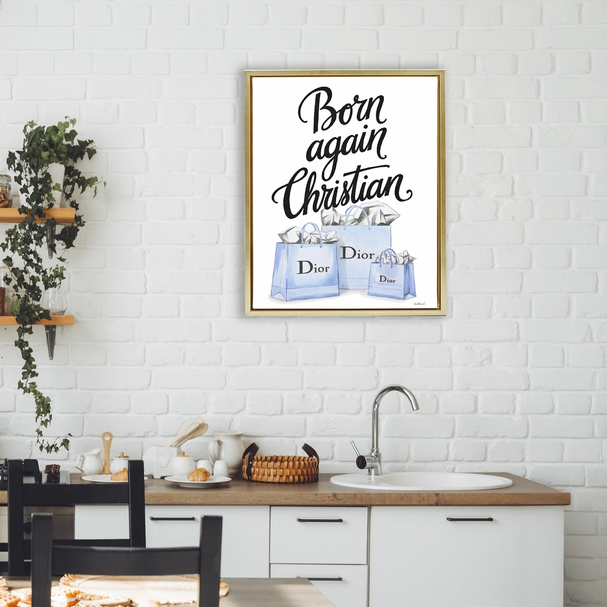 Glam Bags Born Again Christian Gold Framed Floater Canvas Wall Art, design by Amanda Greenwood