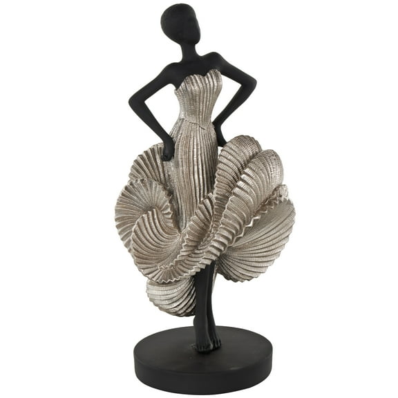 6" x 14" Black Polyresin Dancer Sculpture with Silver Dress, by DecMode