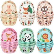 600 Pieces Animals Theme Party Cupcake Liners Cute Deer Rabbit Panda Lion Owl Baking Cups Cupcake Wrappers Colorful Animals Muffin Case Trays for Animals Theme Party Decorations