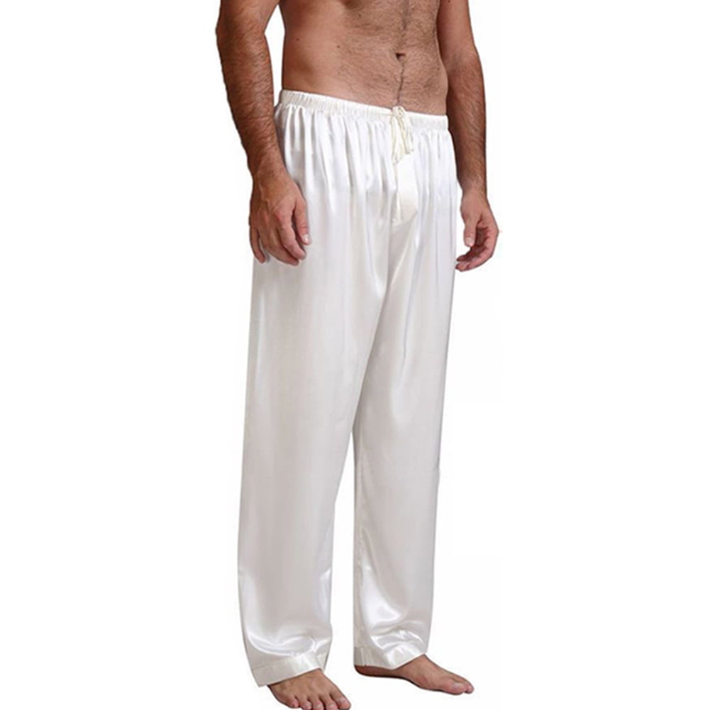 Mens Silk Satin Sleep Bottoms Pajamas Pants Sleep Long Loose Homewear ...