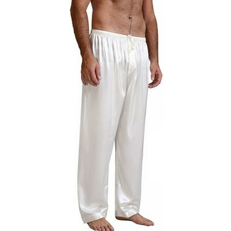 

Douhoow Men Pajama Pants Solid Color Loose Sleepwear Bottoms Waist Band Nightwear Trousers