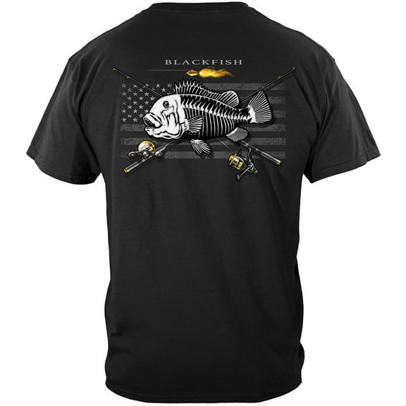 Black Flag Patriotic Blackfish Fishing 100% Cotton Black T-Shirt 5X-Large