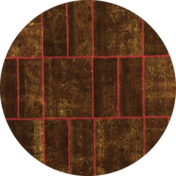 Ahgly Company Indoor Round Abstract Orange Contemporary Area Rugs, 7' Round