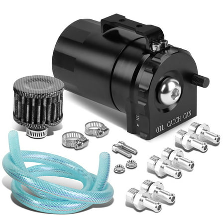 Univeral Aluminum Cylinder Style Racing Oil Catch Tank + Filter Can - Black Tank + (Best Racing Oil Filter)