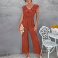 thumbnail image 4 of Womens V Neck Jumpsuit Open Back Sleeveless Ruffle High Waist Long Slim Straight Jumpsuit Playsuit, 4 of 6