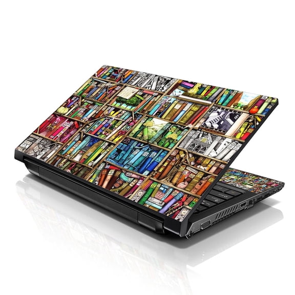 LSS 15 15.6 Inches Laptop Notebook Skin Sticker with 2 Wrist Pads - Reusable Cover Protector Vinyl Sticker Cover Decal Fits 13" - 16" - Books Pattern