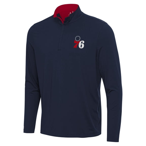 Men's Antigua Navy/Red Philadelphia 76ers Content Quarter-Zip Top