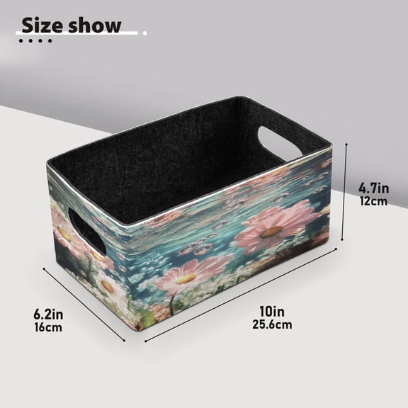 BZSMCE Shelf Baskets Underwater Pink and White Flowers Pattern Storage Cube Bins 10.1*6.3*4.7in Set of 2