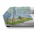 thumbnail image 3 of Landscape Soft Flannel Fleece Blanket, Houses Before the Mountains Country with Wind Generator Turbines Eco Energy Town, Cozy Plush for Indoor and Outdoor Use, 50" x 60", Multicolor, by Ambesonne, 3 of 6