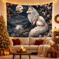thumbnail image 3 of White and Copper Fox on Moonlit Mountain Lake, Dramatic Fantasy for Animal Lovers, Japanese Wildlife Art, Housewarming Gift, Tapestry Wall Hanging for Bedroom and Living Room, 3 of 7