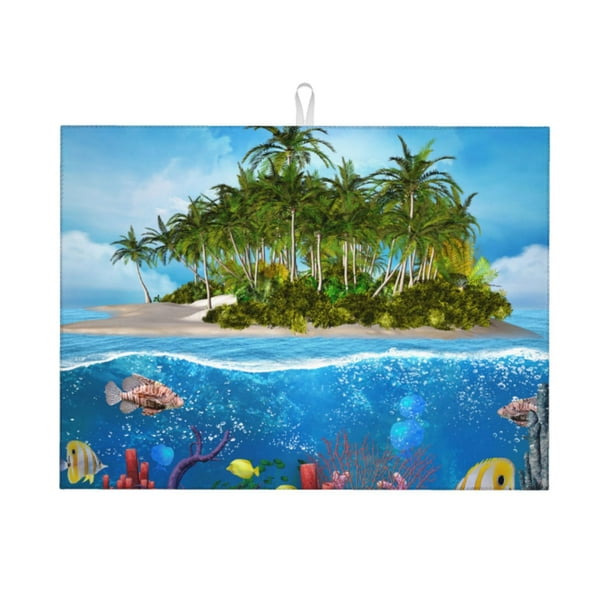 Fotbe Island And Coral Reef Alfombrilla de Secado para Cocina con Estampado, 18x24 Pulgadas