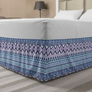 Aztec Bed Skirt, Illustration of Colorful Geometric Historic Primitive Vibes Abstract Ornament Print, Elastic Bedskirt Dust Ruffle Wrap Around for Bedding Decor, 4 Sizes, Multicolor, by Ambesonne