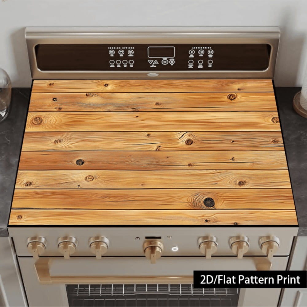 1 piece, stove panel and cooktop panel protection pad, 2D flat Nordic natural style wood grain pattern kitchen decorative countertop pad, suitable for stoves, washing machines, dryers, coffee machine